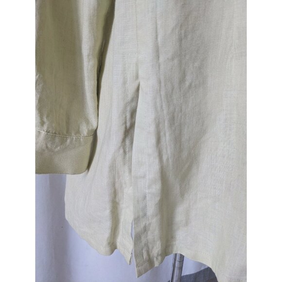 Current Women Long Tunic Oriental Green 100% Linen Button Down Size 8 - Picture 4 of 12